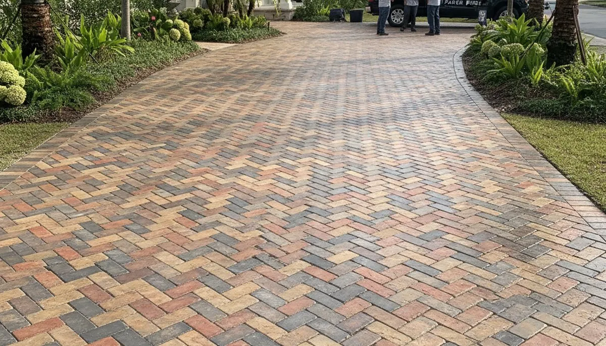 Completed interlocking paver driveway installation by landscaping experts in New Orleans, LA