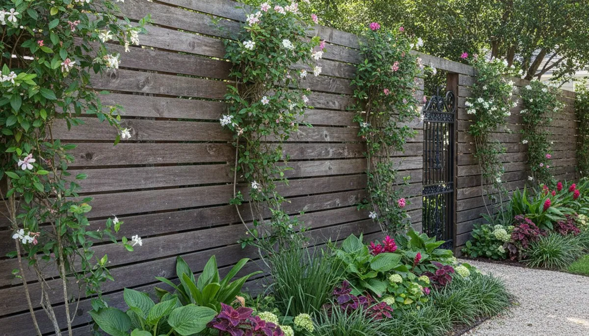 Wood fence with lush garden plantings by Chop Chop Landscaping in New Orleans, LA