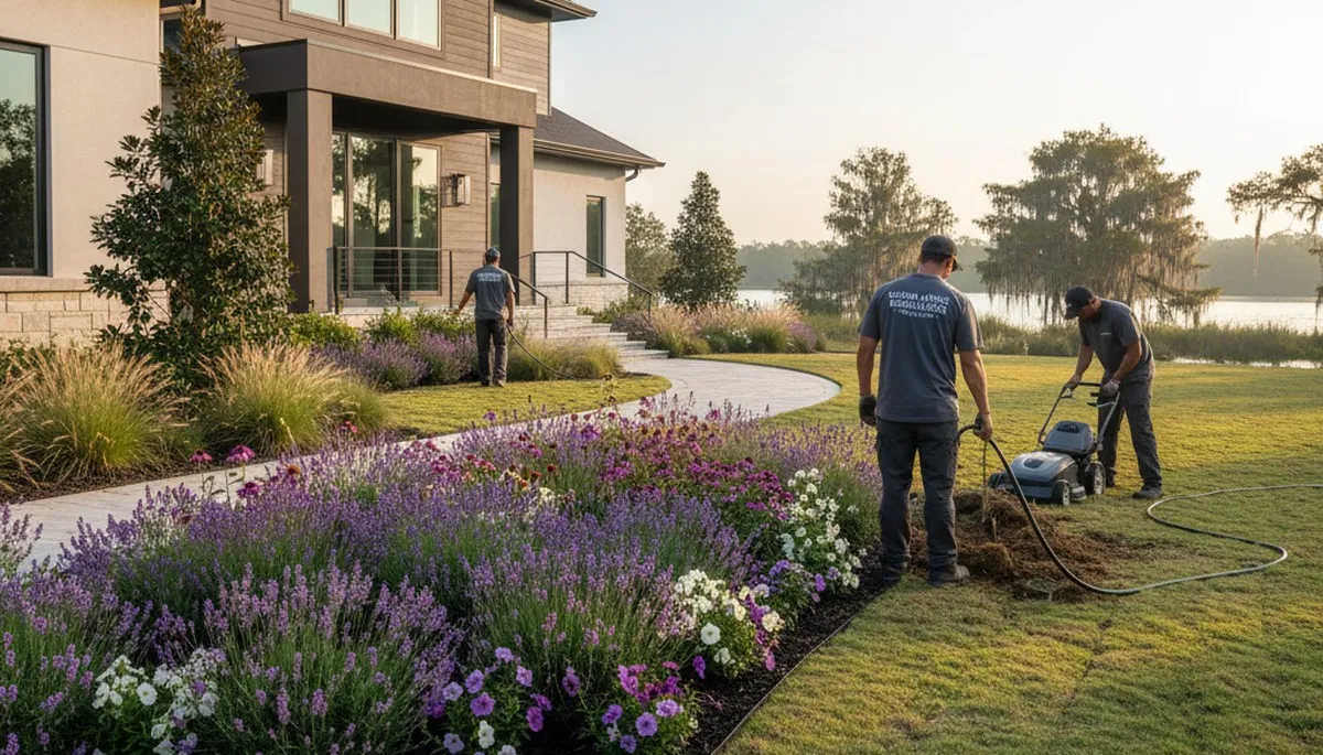 Landscaping team in New Orleans, LA designing a lush residential landscape