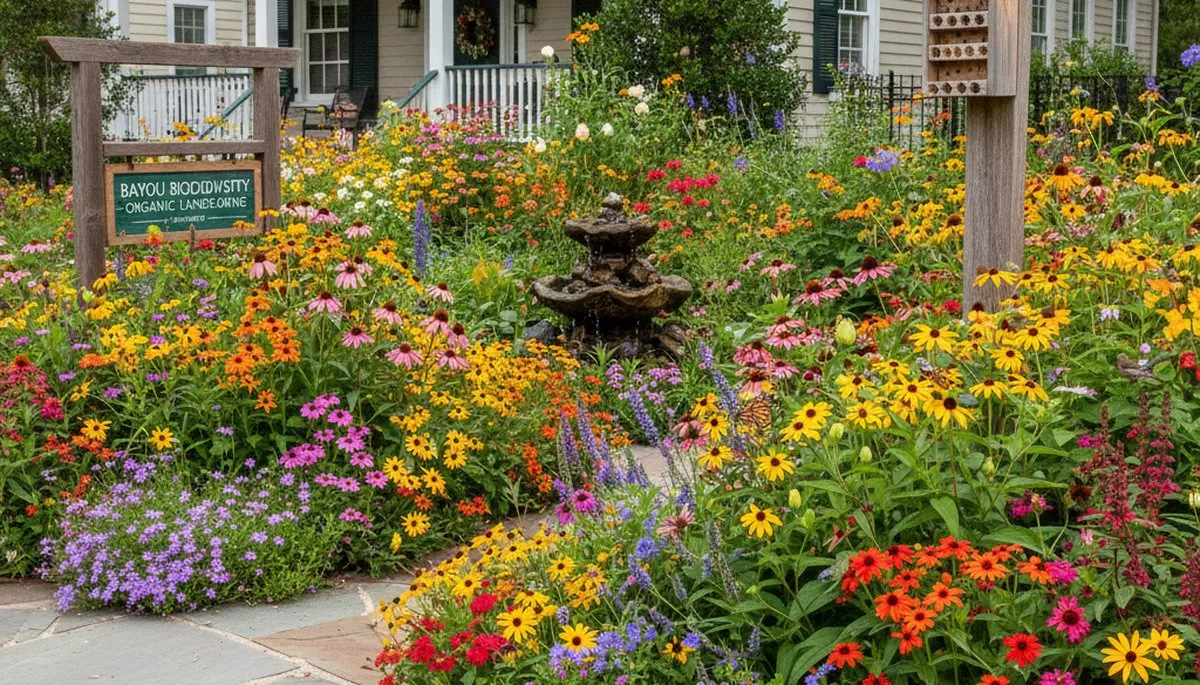 Pollinator-friendly native garden with bees and butterflies by Chop Chop Landscaping in New Orleans, LA